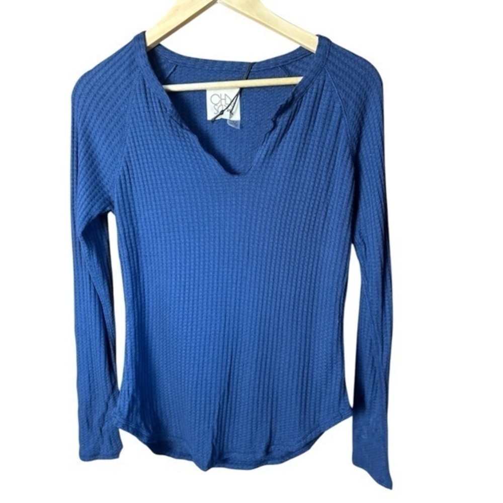 Chaser Navy Blue V Neck Waffle Knit Top Small NWT